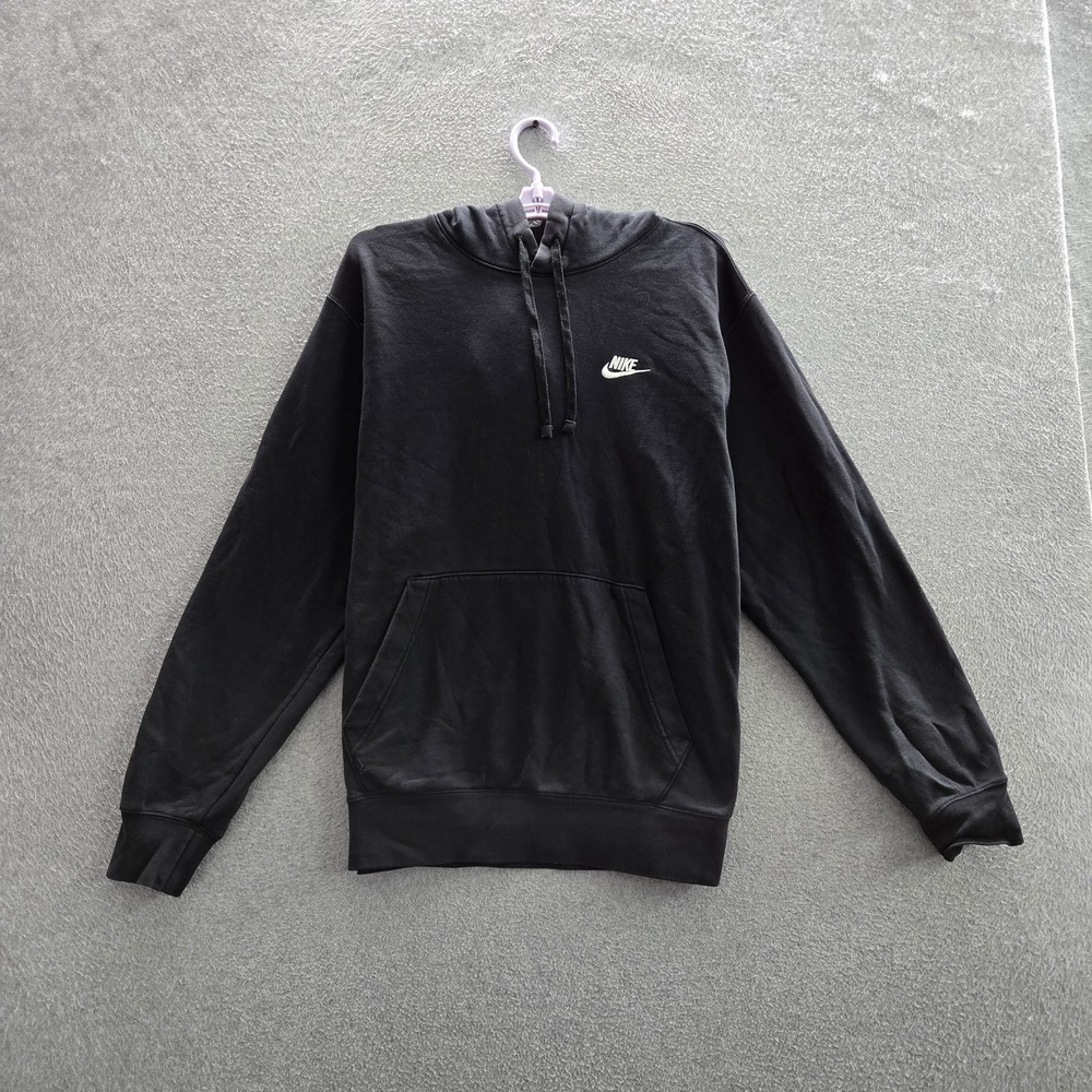 Nike Men Hoodie L Black Fleece Nike Swoosh Activewear Logo Long Sleeve Embroider